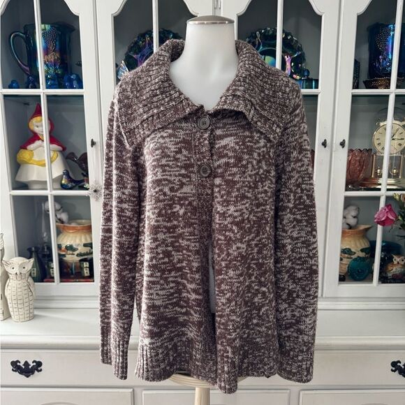 Kim Rogers Brown and White Sweater Cardigan Size Medium - Picture 1 of 8